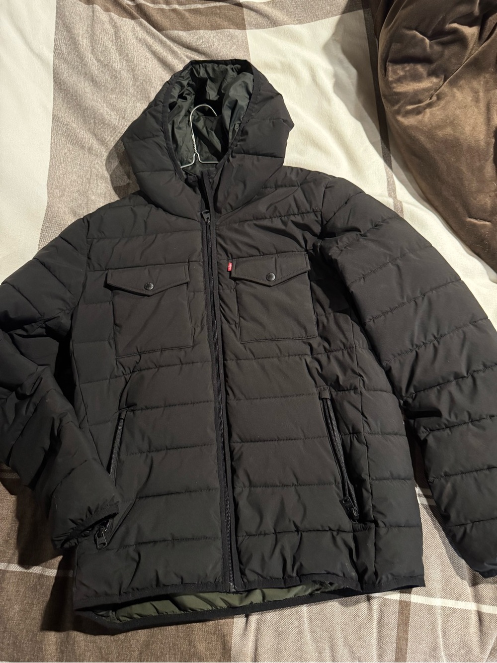 Levi's Black Hooded Quilted Puffer Jacket